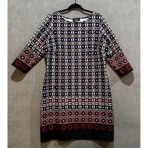 Nine West Women's 3/4 Sleeve Retro Scuba Dress Size 14 Geometric MCM Inspired